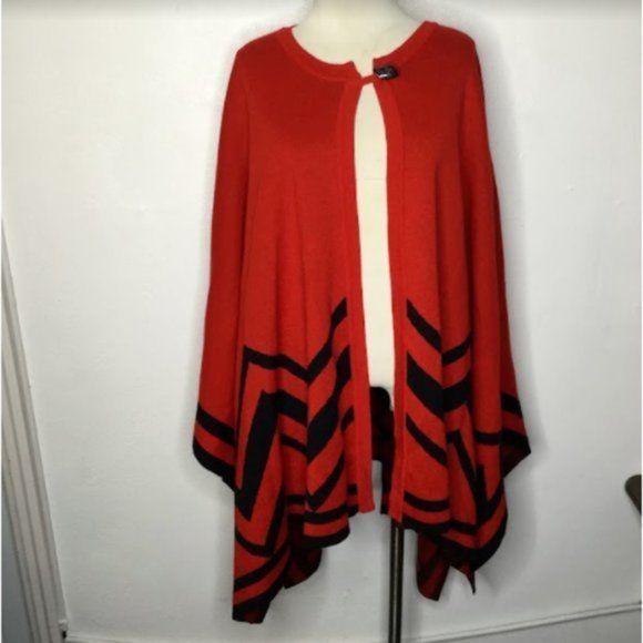 Colette Mordo Poncho Shawl Red/Black Wool Blend One Size Plus Limited Edition - Picture 5 of 12